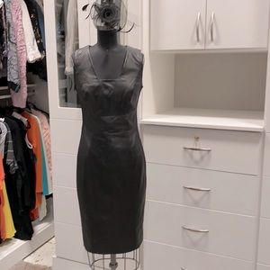 Classiques Entier Black Leather Front Sheath Dress